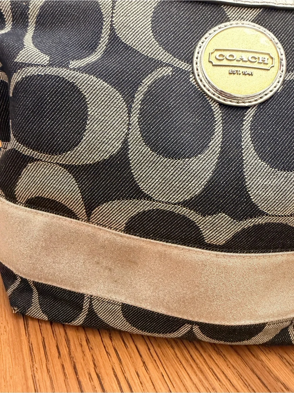 Coach Signature Canvas Tote in Denim and Metallic silver